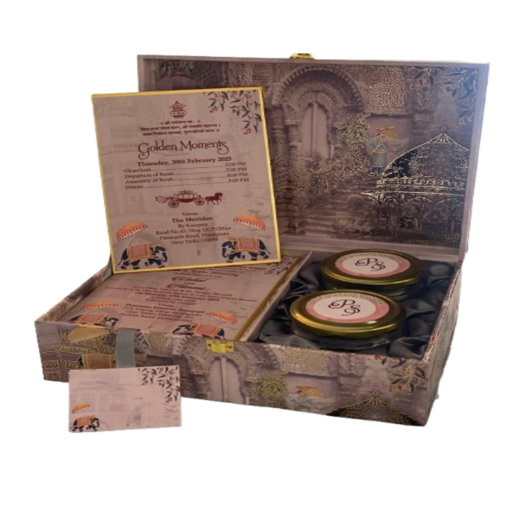 Golden Elegance Wedding Invitation Box