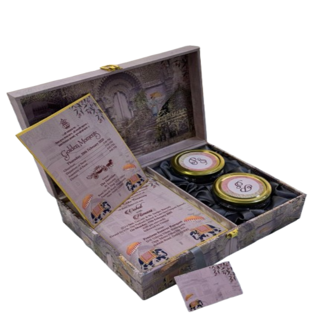Golden Elegance Wedding Invitation Box