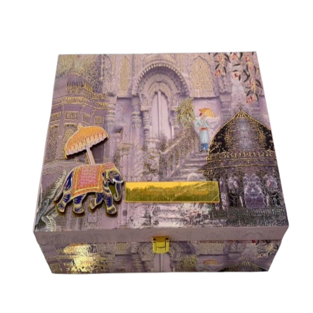 Golden Elegance Wedding Invitation Box