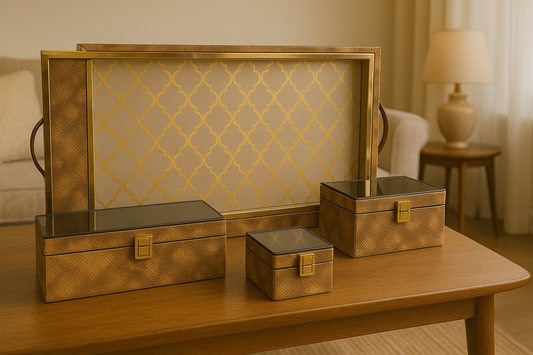 Brown crocodile print tray set