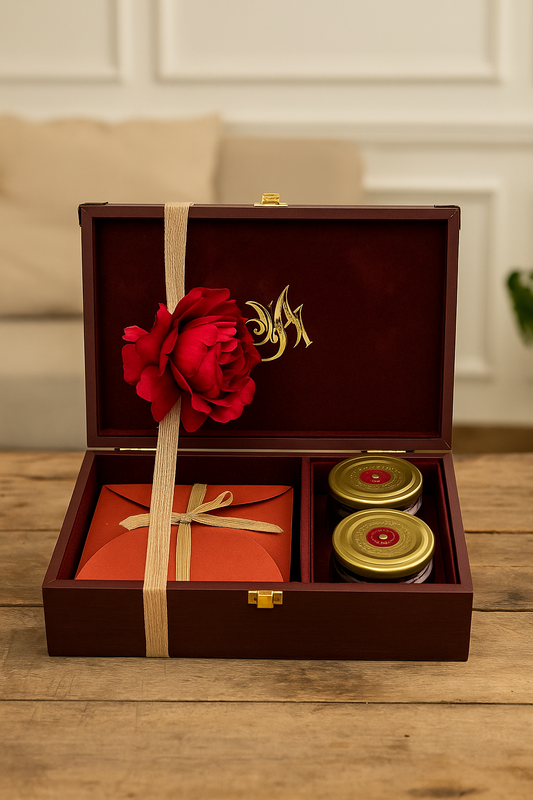 Red raxine with inner suede box