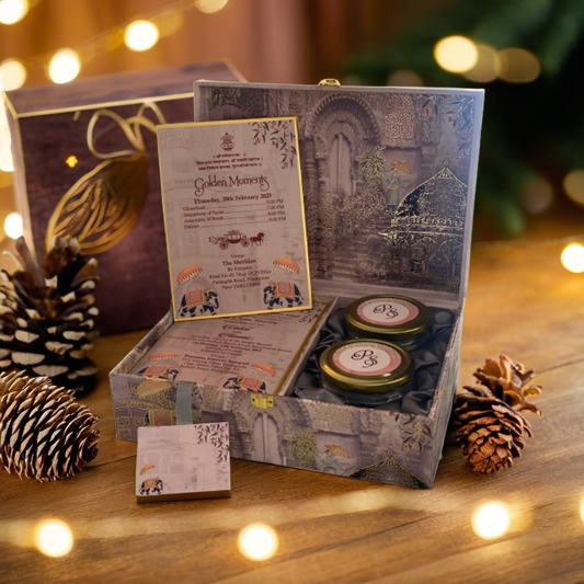 Golden Elegance Wedding Invitation Box